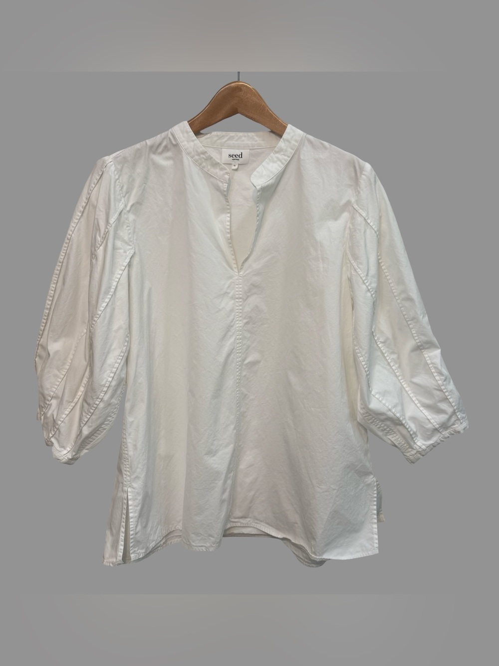 Seeds Heritage White Cotton Balloon Sleeves V-Neck Blouse Size AUS 16